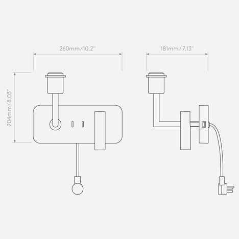Side by Side USB (Cord Set) (1406024) in Matt Nickel - Technical Drawing
