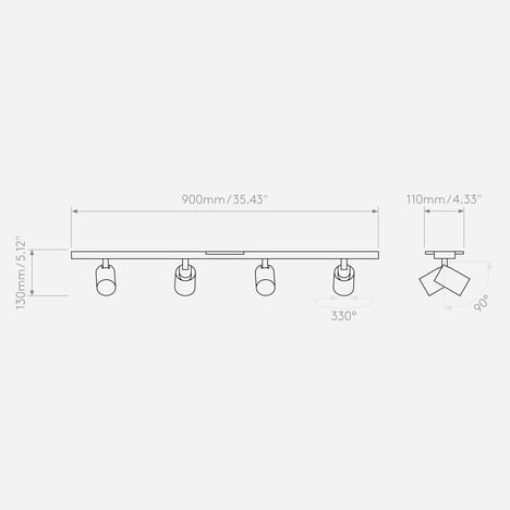 Ascoli Four Bar (1286116) in Matt Black - Technical Drawing