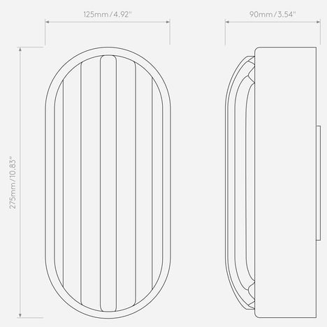 Montreal Oval (1032023) in Textured Black - Technical Drawing