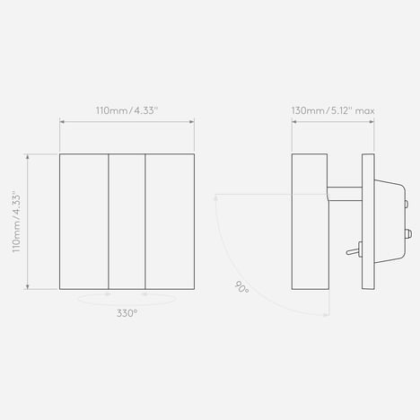 Enna Square Switched LED (1058049) in Matt Black - Technical Drawing