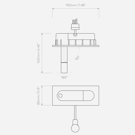 Digit LED (Cord Set) (1323033) in Matt Black - Technical Drawing
