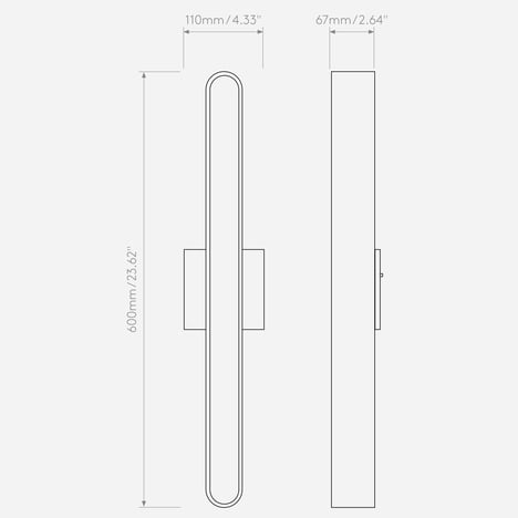 Atticus 600 2700K (1440015) in Matt Black - Technical Drawing