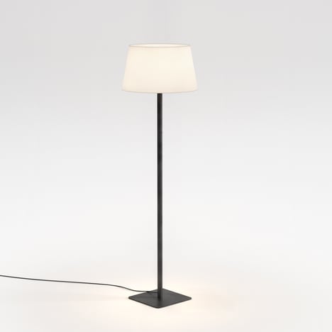 Beaumont Floor (1480028) in Matt Black with French Drum 440 Shade (2 Pack) (5047006) in White Fabric