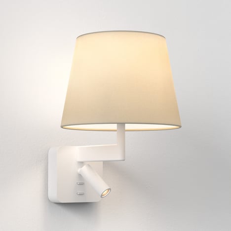 Beaumont Reader (1480041) in Matt White with French Drum 220 Shade (2 Pack) (5047001) in Putty Fabric