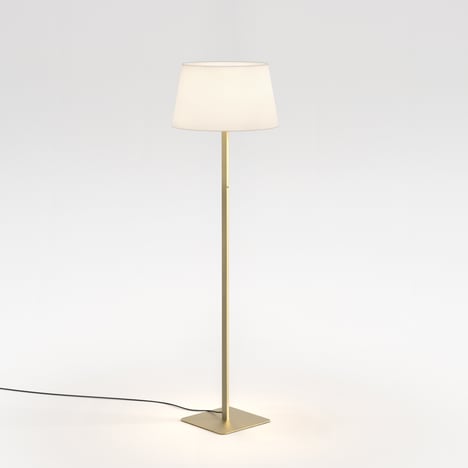 Beaumont Floor (1480029) in Matt Gold with French Drum 440 Shade (2 Pack) (5047006) in White Fabric