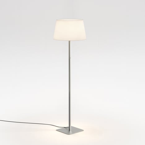 Beaumont Floor (1480030) in Matt Nickel with French Drum 440 Shade (2 Pack) (5047006) in White Fabric