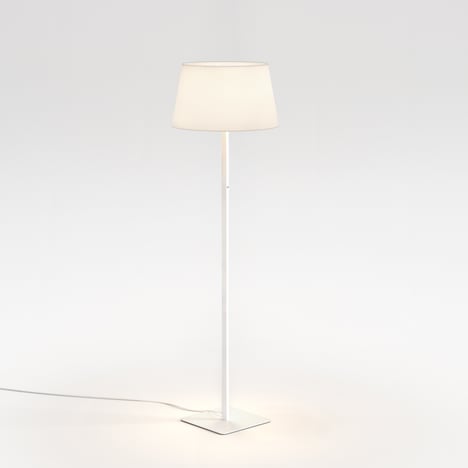 Beaumont Floor (1480031) in Matt White with French Drum 440 Shade (2 Pack) (5047006) in White Fabric
