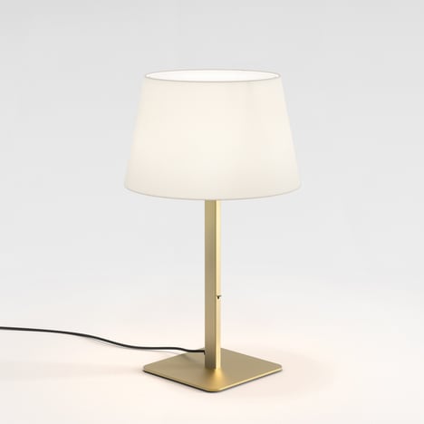 Beaumont Table (1480024) in Matt Gold with French Drum 330 Shade (2 Pack) (5047004) in White Fabric