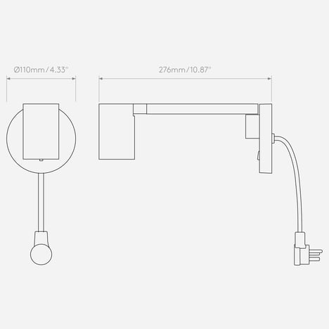 Ascoli Swing (Cord Set) (1286163) in Matt Black - Technical Drawing