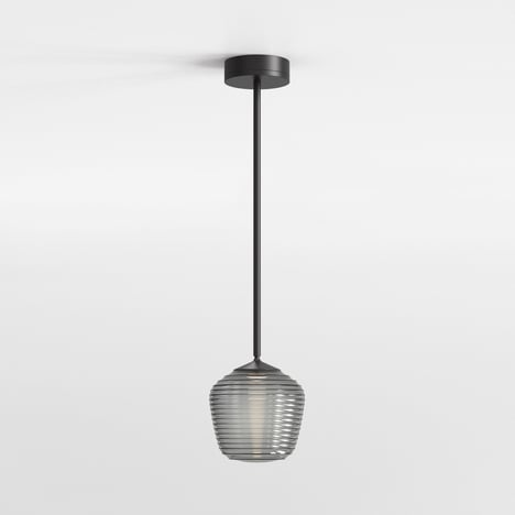 Nara Pendant (1464004) in Matt Black with Nara Taper Ribbed Glass (5039004) in Smoke