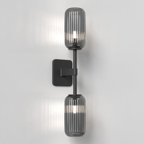 Tacoma Twin (1429014) in Matt Black with Tacoma Reed Ribbed Glass (5036010) in Smoke
