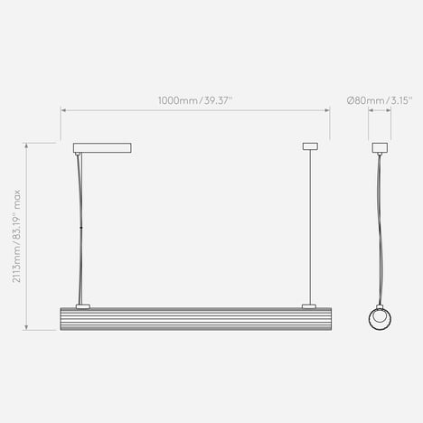 io Pendant 1000 (1409064) in Matt Black - Technical Drawing