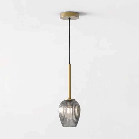 Tacoma Pendant (1429030) in Antique Brass with Tacoma Tulip Ribbed Glass (5036008) in Smoke