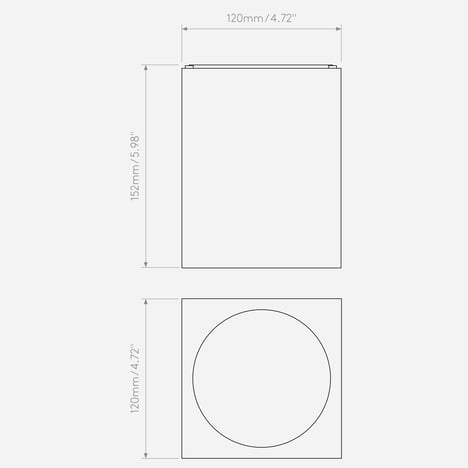 Kos Square 150 Coastal LED (1326050) in Grey Concrete - Technical Drawing