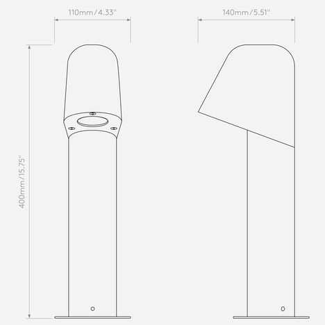 Mast Bollard 400 (1317024) in Textured Black - Technical Drawing