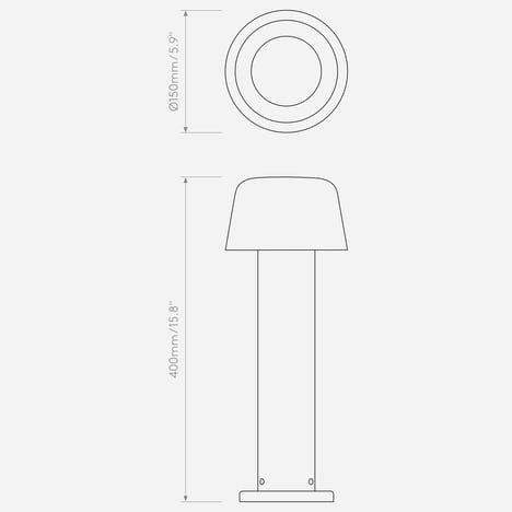 Nomad Bollard 400 (1484012) in Textured Black - Technical Drawing
