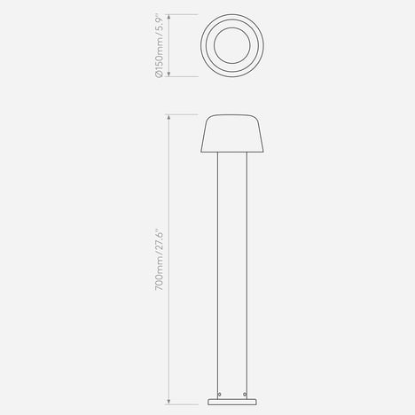 Nomad Bollard 700 (1484014) in Textured Black - Technical Drawing