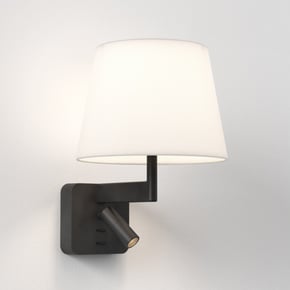 Beaumont Reader (1480038) in Matt Black with French Drum 220 Shade (2 Pack) (5047002) in White Fabric