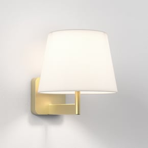 Beaumont Wall (1480034) in Matt Gold with French Drum 220 Shade (2 Pack) (5047002) in White Fabric