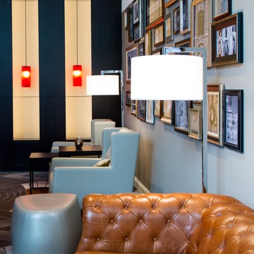 Astro Ravello floor light, in Polished Chrome - in the Hotel Reichshof, Germany