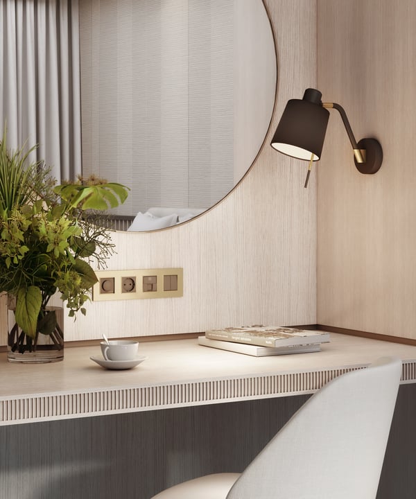 Astro Edward Wall light, in Matt Black - hotel guestroom