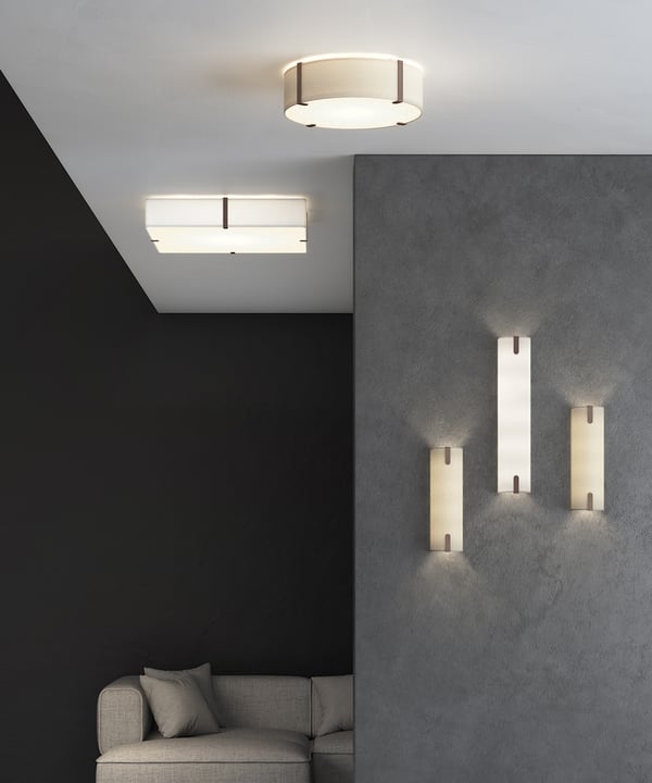 Astro Elba wall and ceiling light shades, in White and Putty Fabric finishes