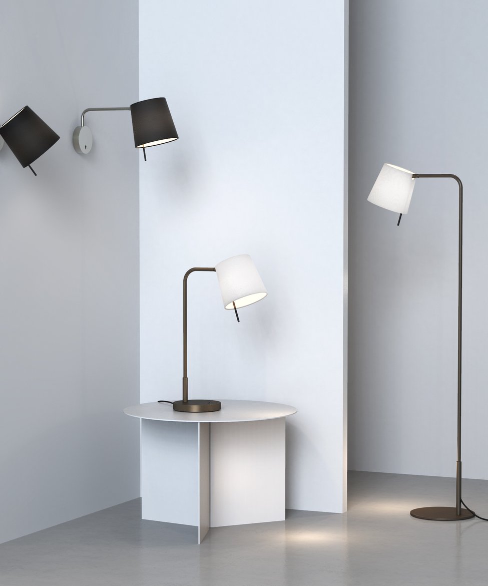 Astro Mitsu collection, in Bronze and Matt Nickel - floor, table and wall lights