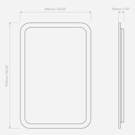 Varenna Rectangle 610 3000K (Cord Set) (1420033) in Mirror Glass - Technical Drawing